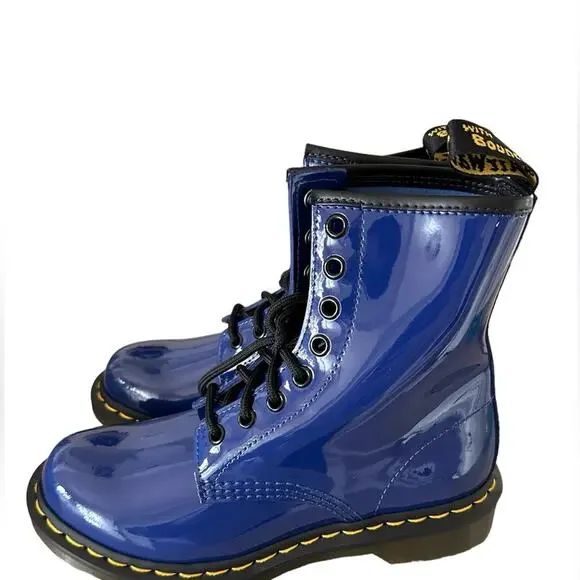 New ! Women's Dr. Martens 1460 Patent Leather Lace Up Boots Blue Lucido, size 6 - Picture 4 of 9